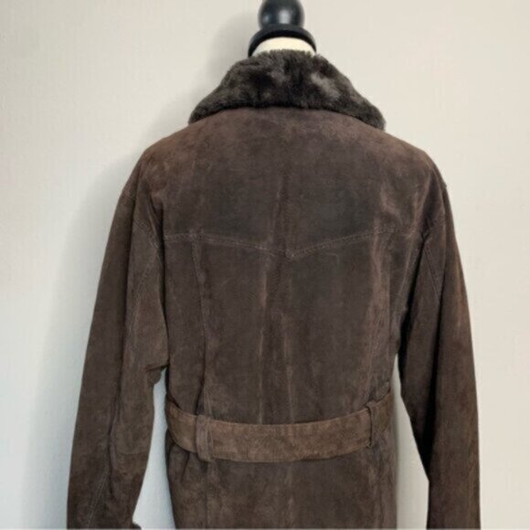 Wilsons Leather Brown Faux Fur Collar Cuffs Suede Leather Coat - Picture 13 of 17